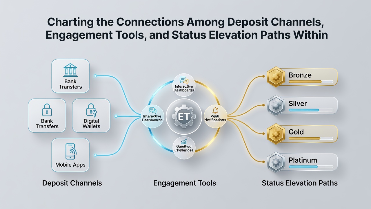 Flowchart illustrating deposit to bonus to VIP progression in combined casino applications