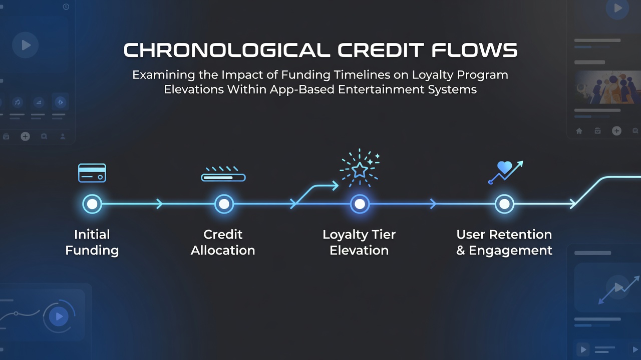 Diagram illustrating chronological credit flows and loyalty tier progression in mobile entertainment apps