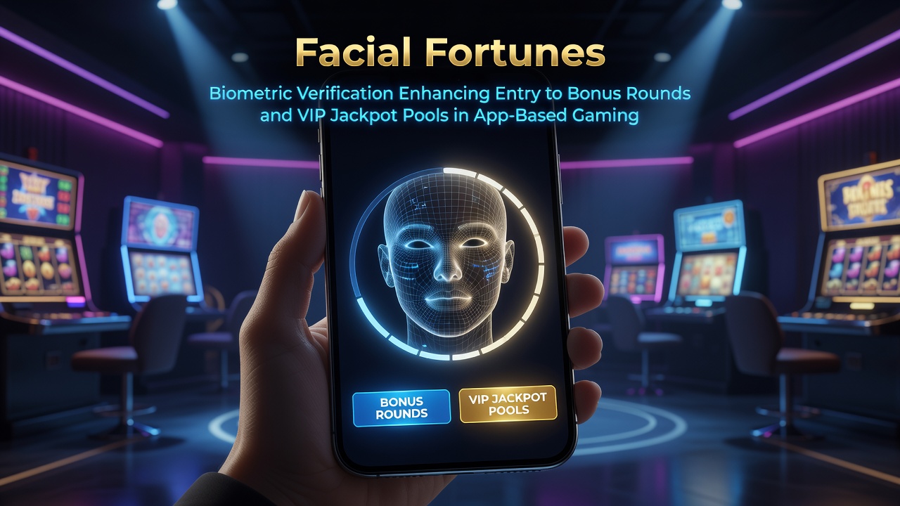 Mobile gaming app interface showing facial biometric scan for bonus round access