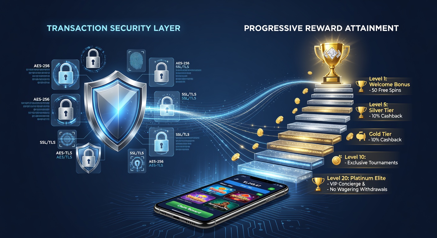 Secure payment flow diagram integrated with mobile reward tracking dashboard displaying tier progress and bonus unlocks