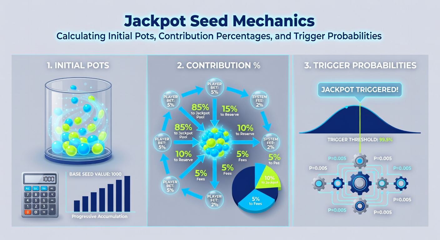 Chart showing contribution percentages feeding into a growing jackpot pot across networked slot terminals