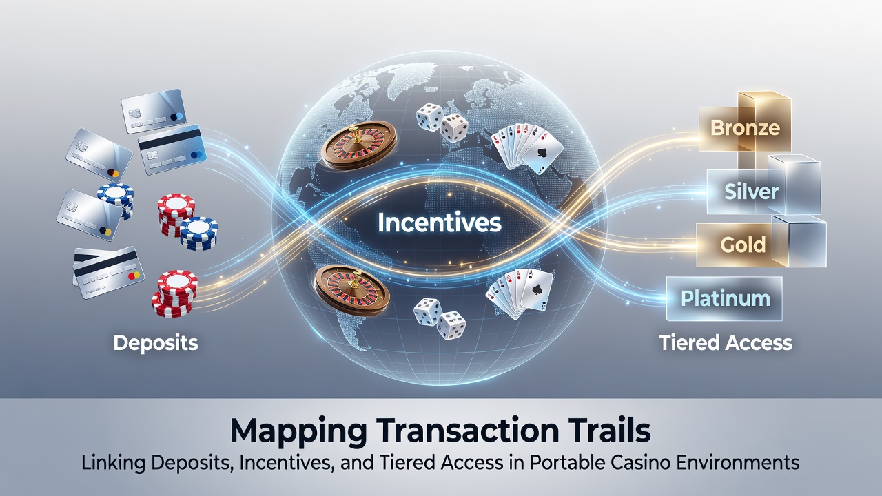 Illustration of transaction trails connecting deposits to incentives and tiered access in mobile casino apps