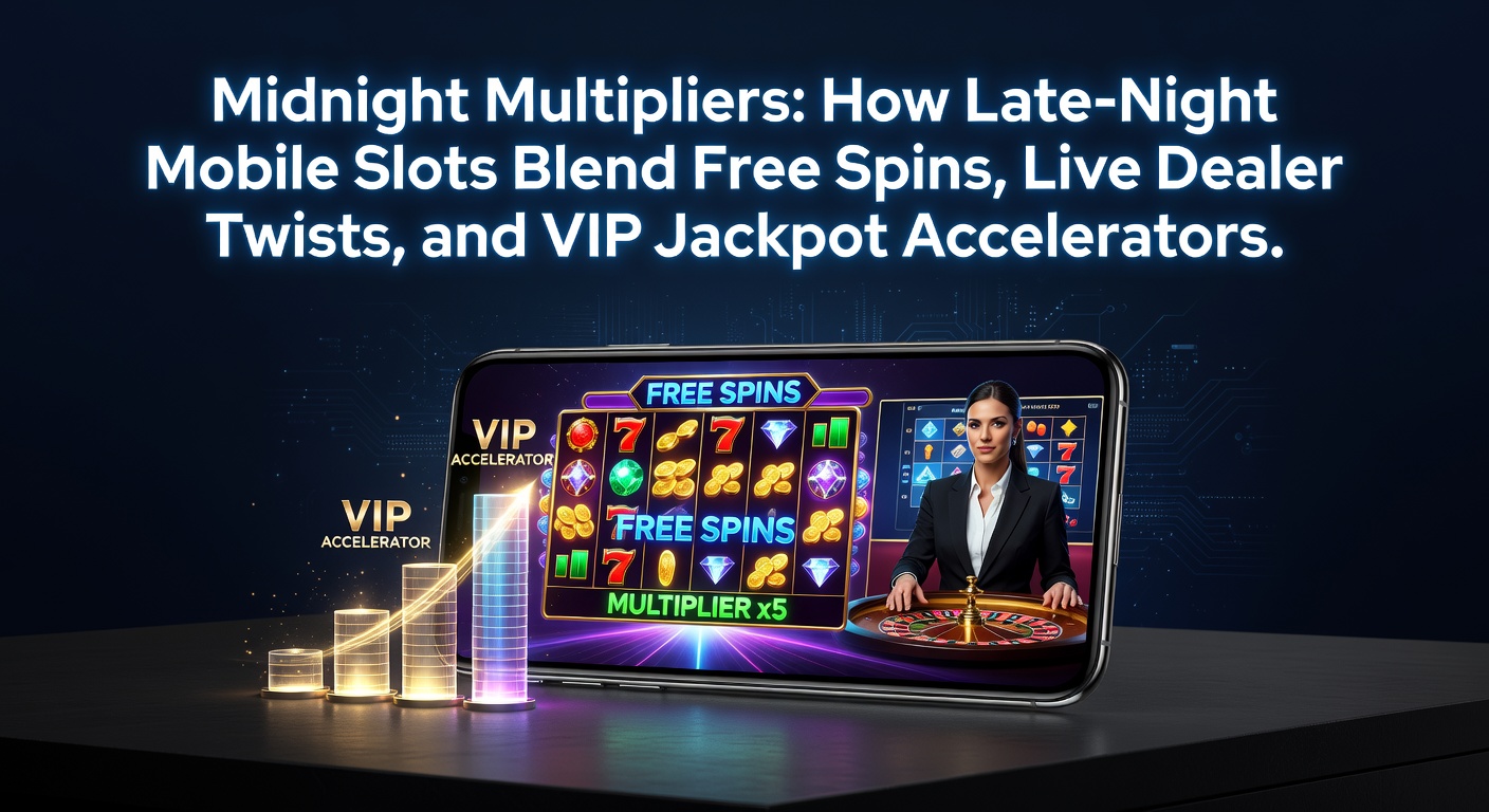 Vibrant mobile slot screen glowing in the dark, showcasing midnight multipliers activating with free spins and jackpot counters ticking upward