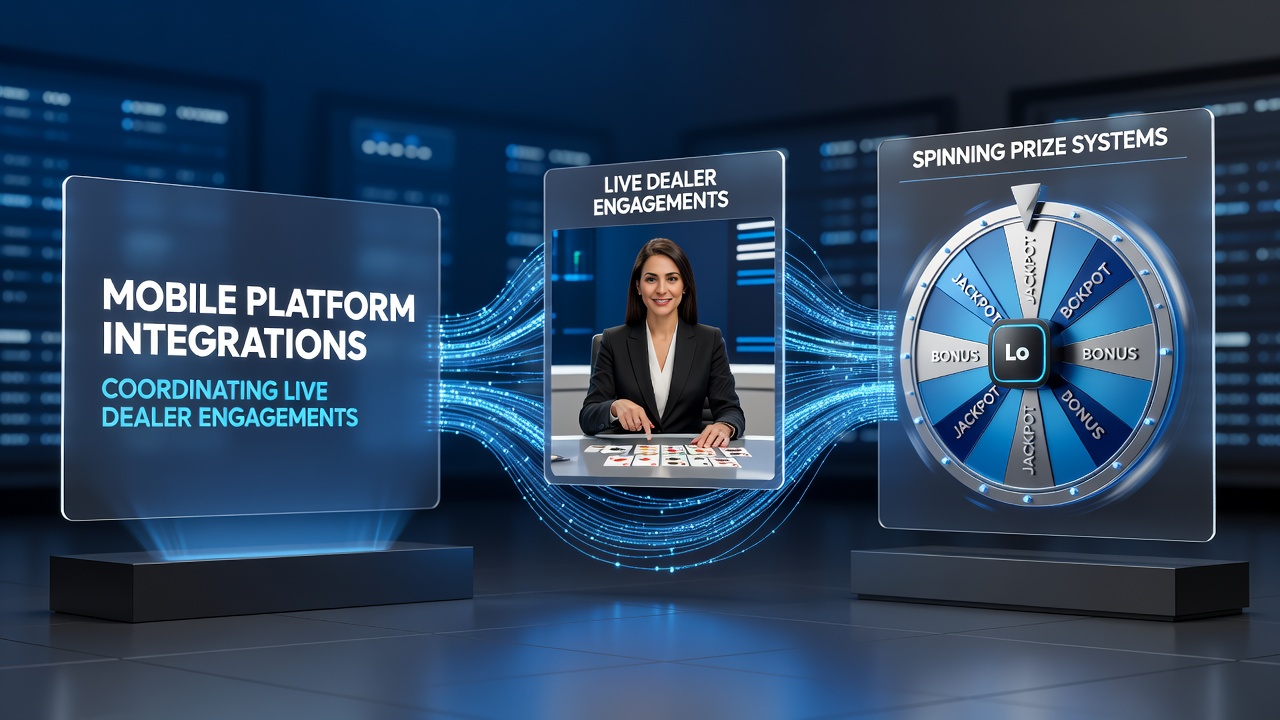 Live dealer interface merged with slot prize wheel on a mobile screen illustrating loyalty point accumulation