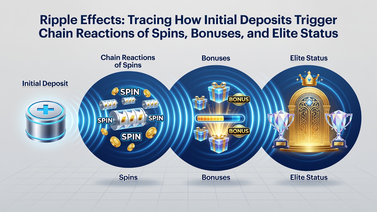 Illustration of player progression from deposit to VIP rewards across interconnected gaming network pathways
