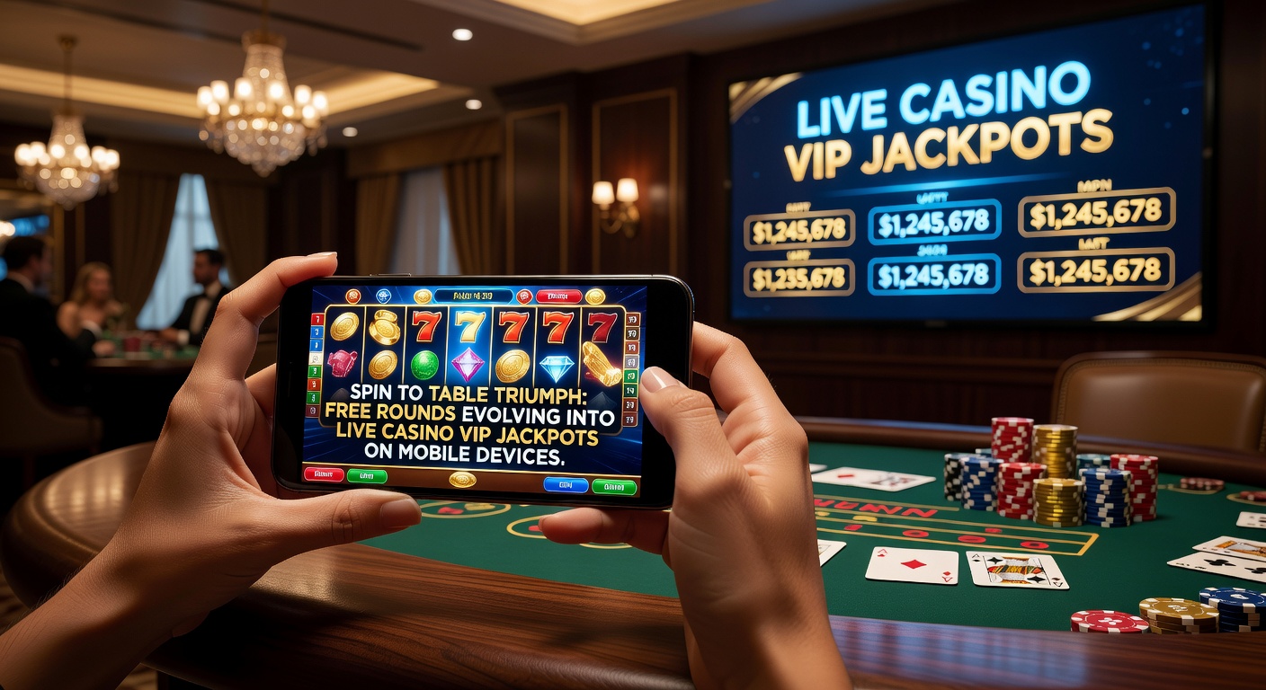 Dynamic split-screen on mobile: left side slot reels bursting with free spin icons, right side live dealer at VIP blackjack table with jackpot meter rising